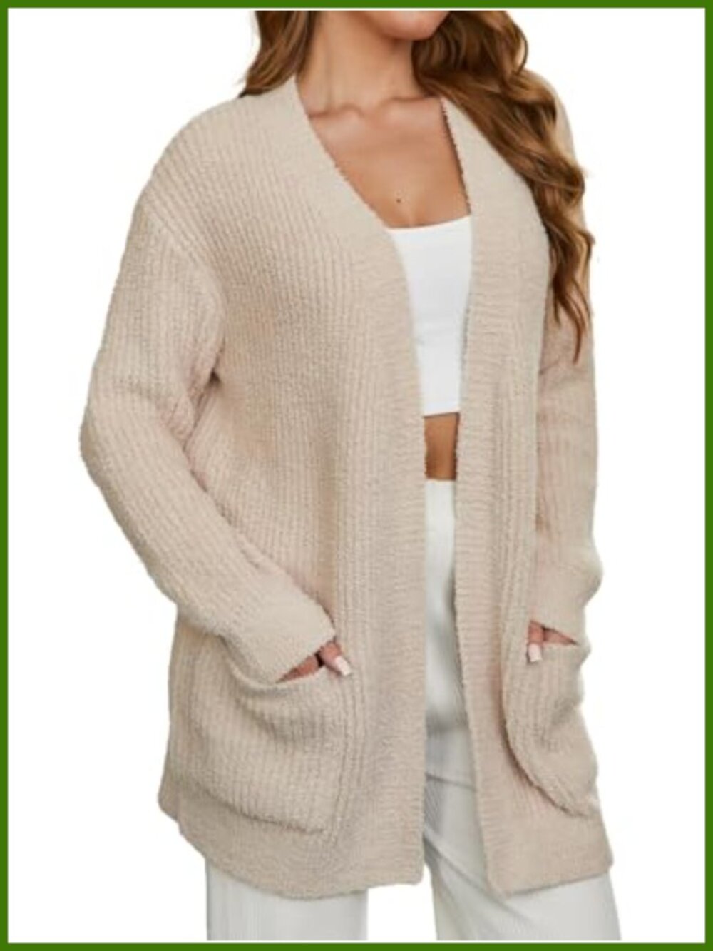 Oversized Open Front Cardigan Sweater with Pockets Long Sleeve V-Neck